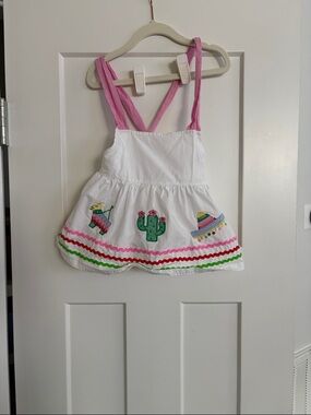 Classic Whimsy Girls Pink & White Embroidered Summer Dress and Matching Shorts